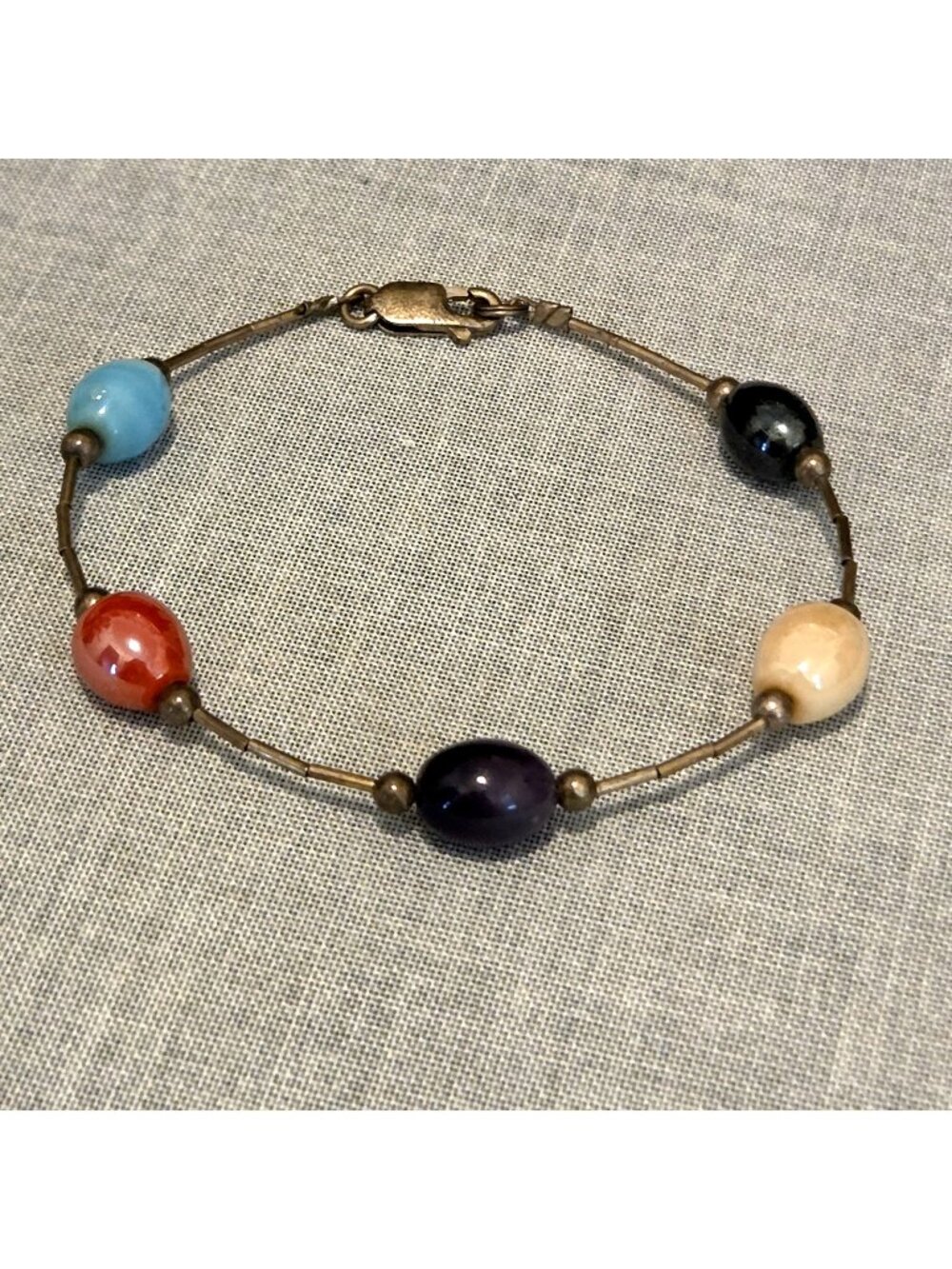 Sterling Silver Multicolored Italian Glass Beaded Bracelet